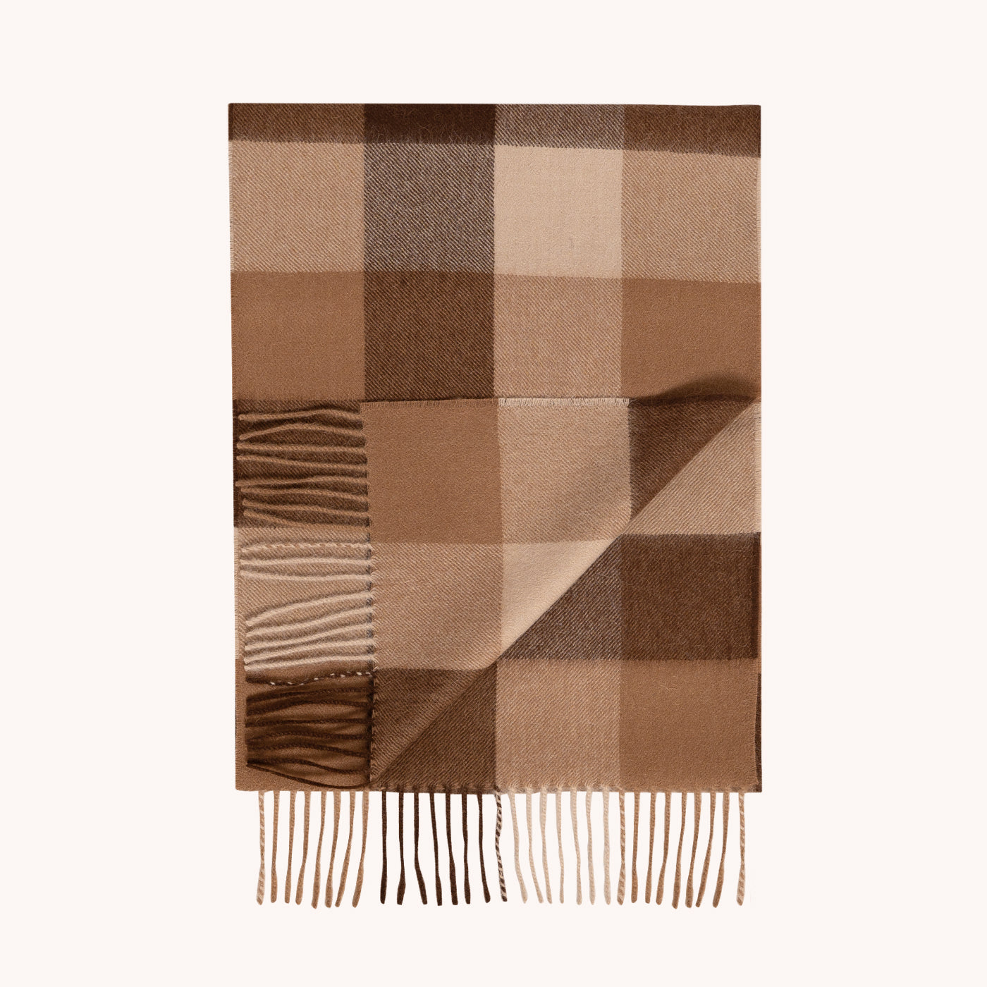 Beige & Brown Checkered Peruvian 100% Baby Alpaca Scarf