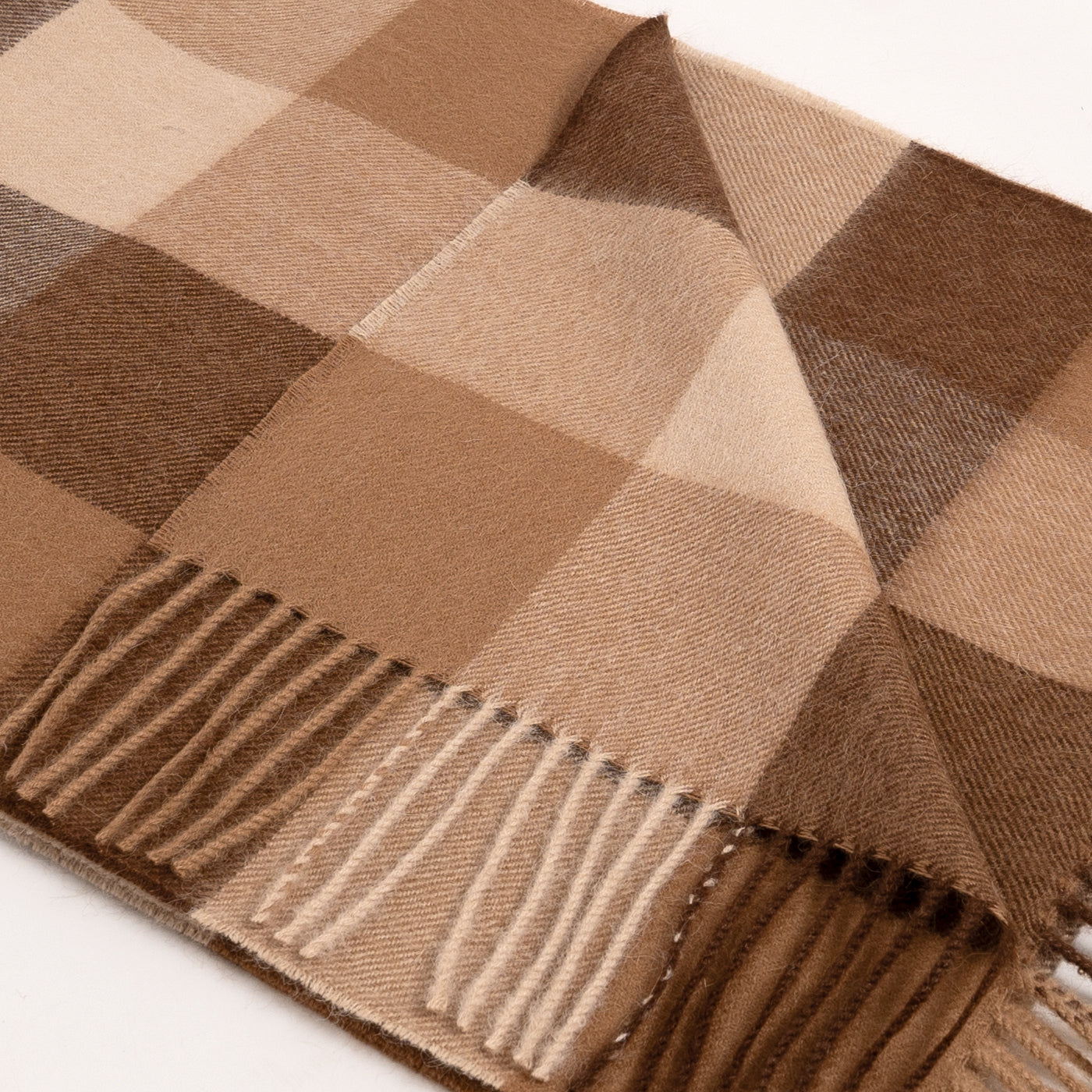 Beige & Brown Checkered Peruvian 100% Baby Alpaca Scarf